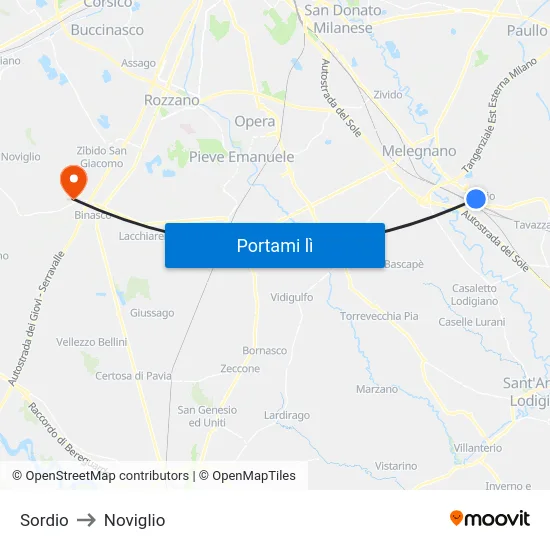 Sordio to Noviglio map
