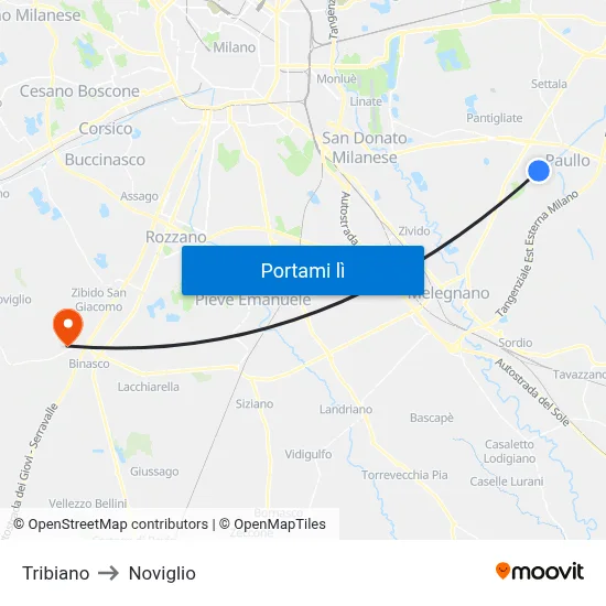 Tribiano to Noviglio map