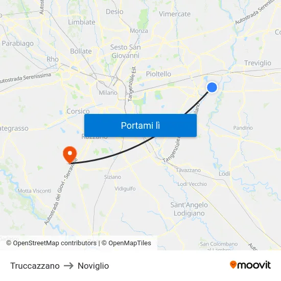 Truccazzano to Noviglio map