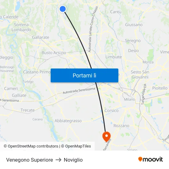 Venegono Superiore to Noviglio map