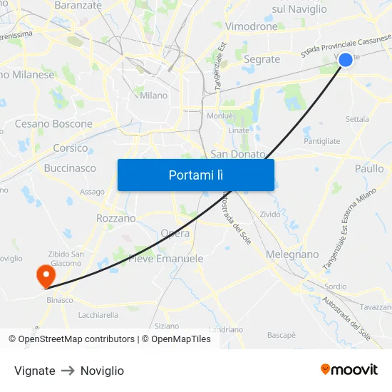 Vignate to Noviglio map