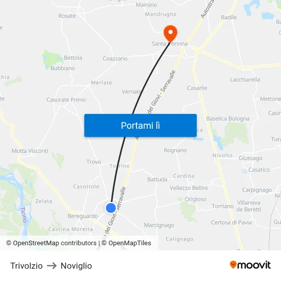 Trivolzio to Noviglio map