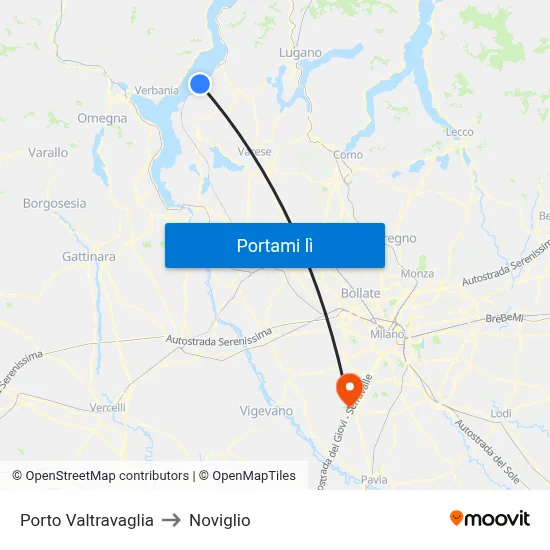 Porto Valtravaglia to Noviglio map