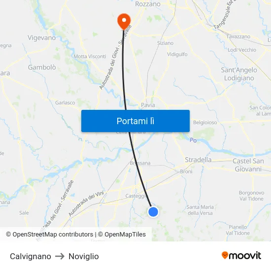 Calvignano to Noviglio map