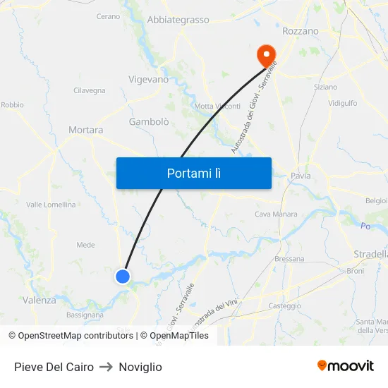 Pieve Del Cairo to Noviglio map