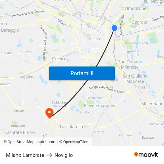 Milano Lambrate to Noviglio map