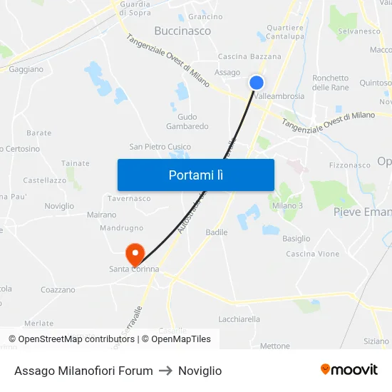 Assago Milanofiori Forum to Noviglio map