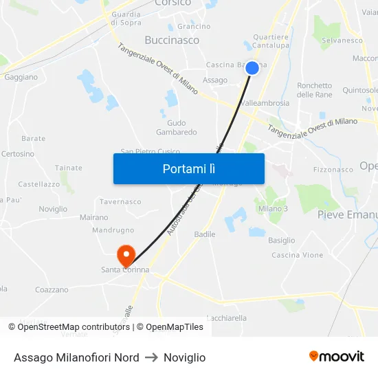 Assago Milanofiori Nord to Noviglio map