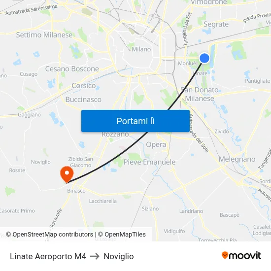 Linate Aeroporto M4 to Noviglio map