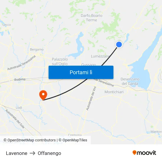 Lavenone to Offanengo map