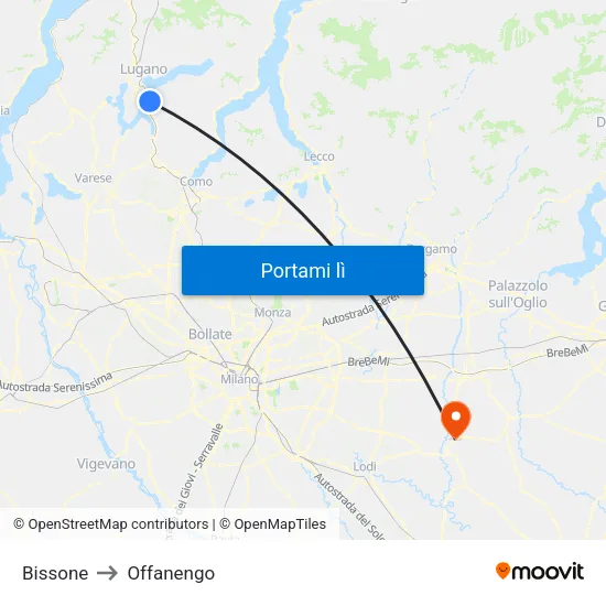 Bissone to Offanengo map