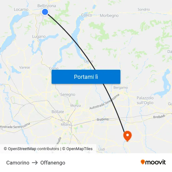 Camorino to Offanengo map