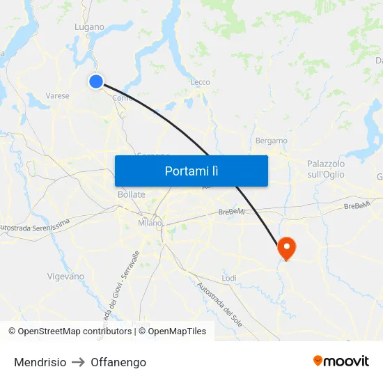 Mendrisio to Offanengo map
