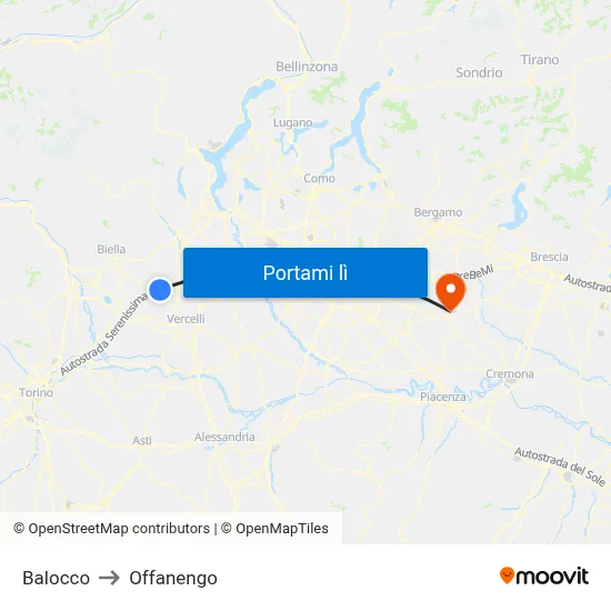 Balocco to Offanengo map