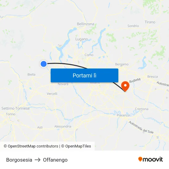Borgosesia to Offanengo map