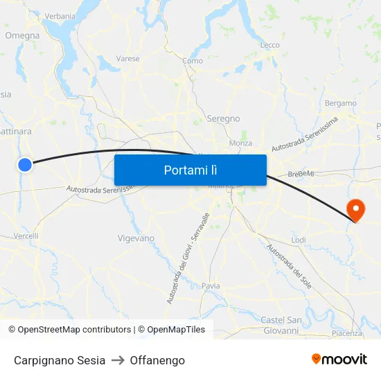 Carpignano Sesia to Offanengo map