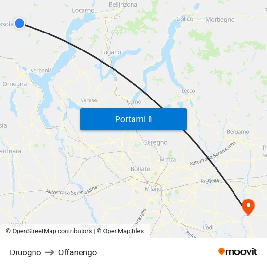 Druogno to Offanengo map