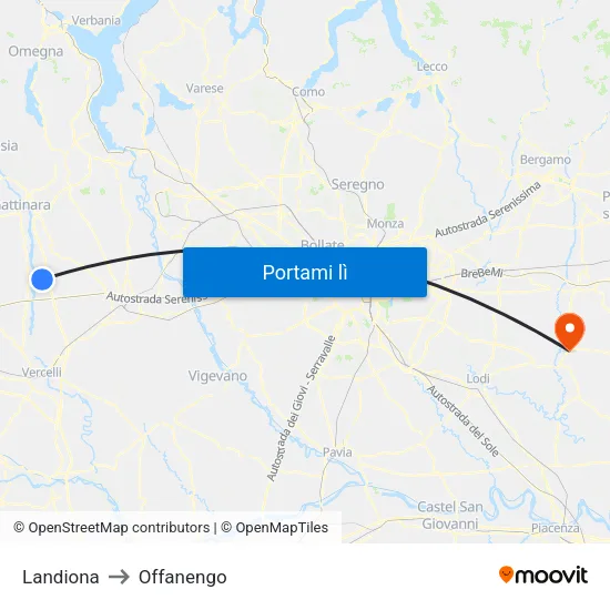 Landiona to Offanengo map