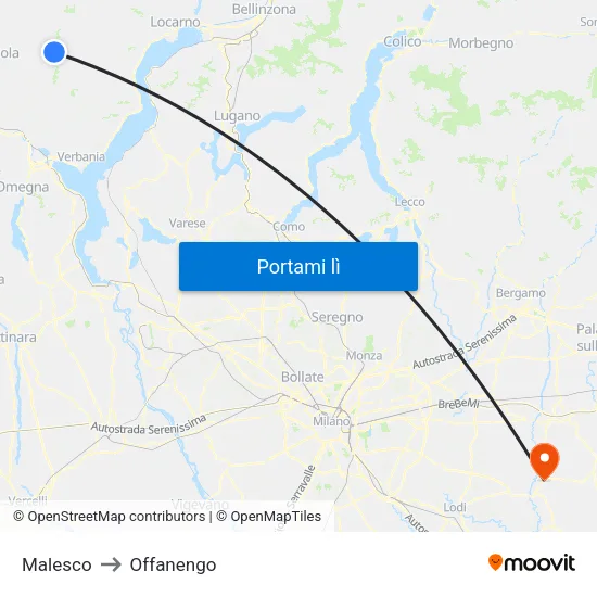 Malesco to Offanengo map