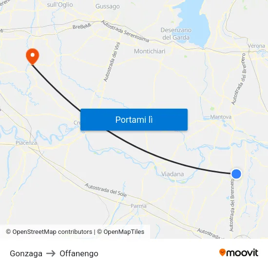 Gonzaga to Offanengo map