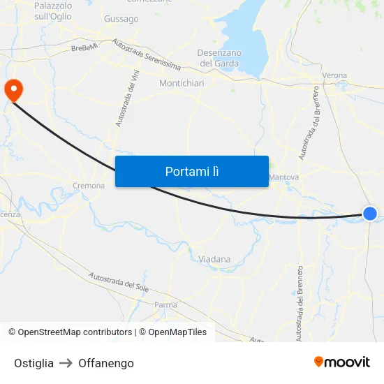 Ostiglia to Offanengo map