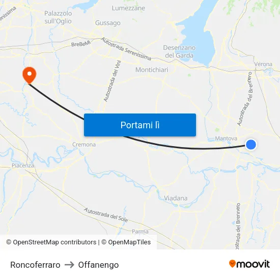 Roncoferraro to Offanengo map