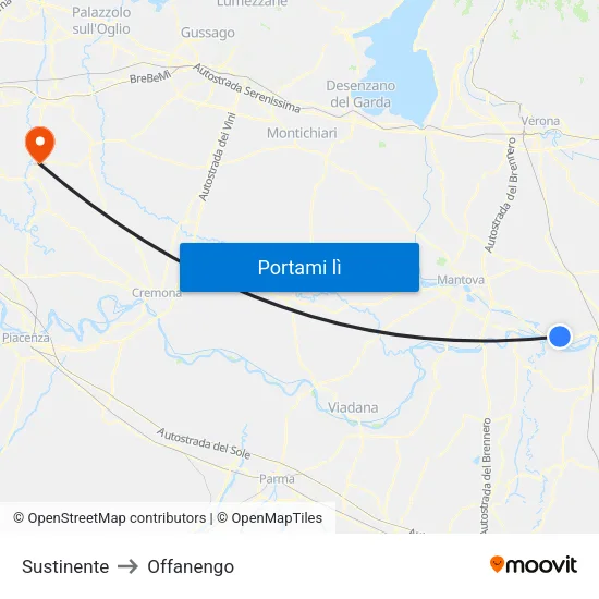 Sustinente to Offanengo map