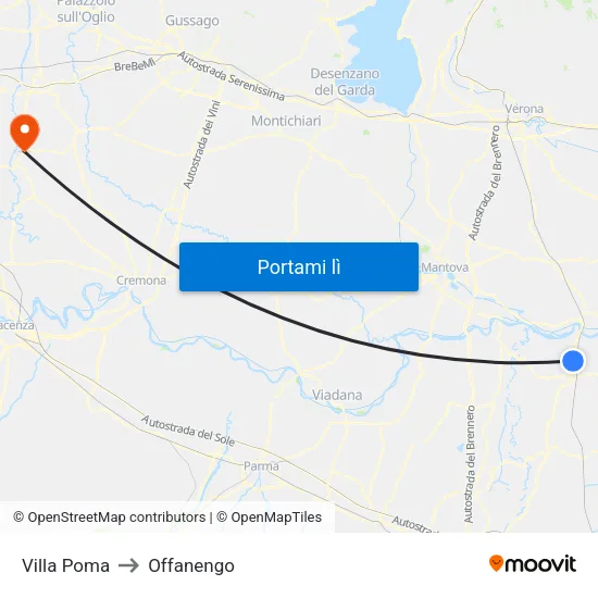 Villa Poma to Offanengo map