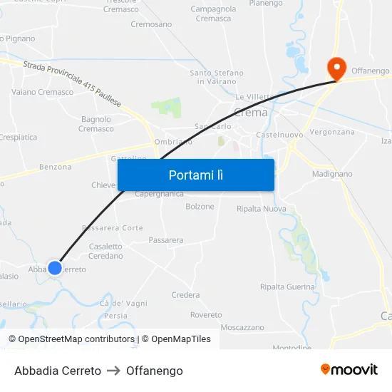 Abbadia Cerreto to Offanengo map