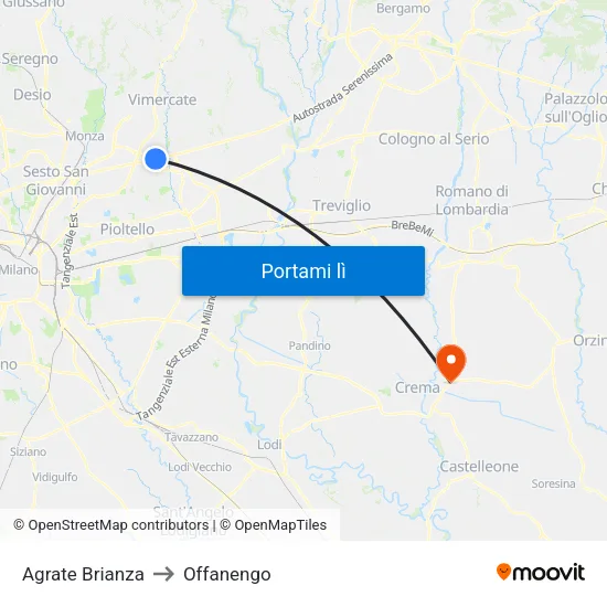 Agrate Brianza to Offanengo map