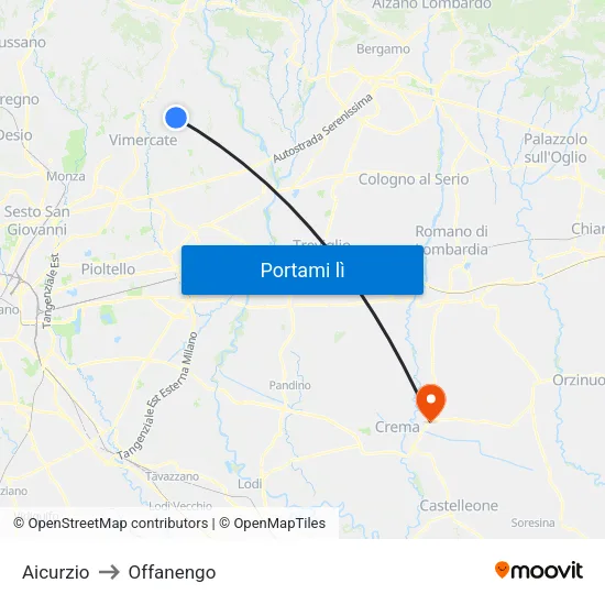 Aicurzio to Offanengo map