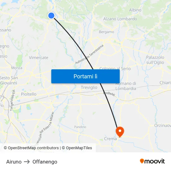 Airuno to Offanengo map