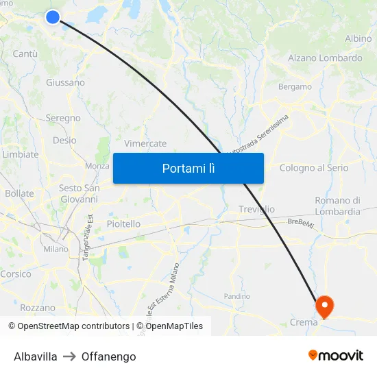Albavilla to Offanengo map