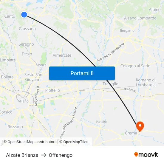 Alzate Brianza to Offanengo map