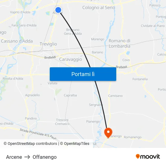 Arcene to Offanengo map