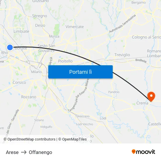 Arese to Offanengo map