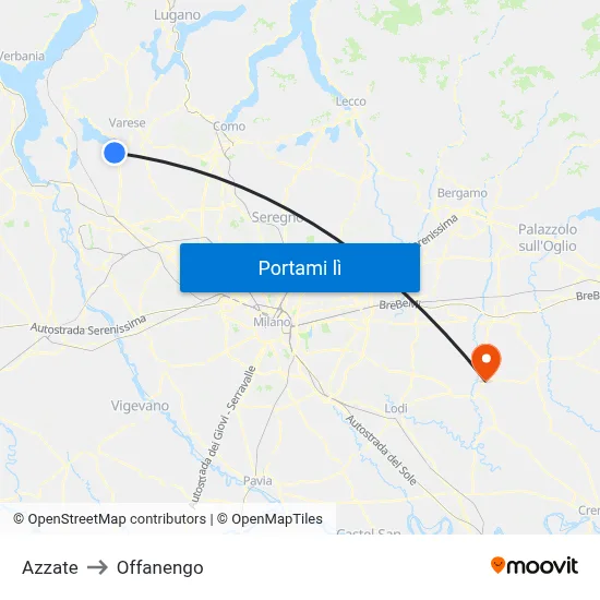 Azzate to Offanengo map