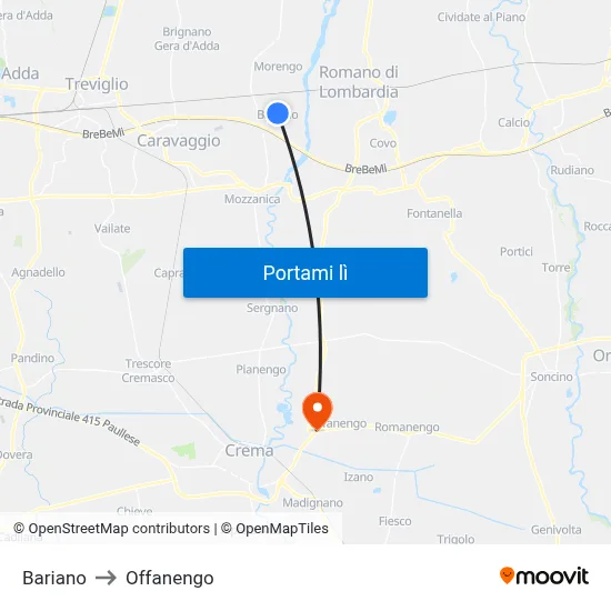 Bariano to Offanengo map