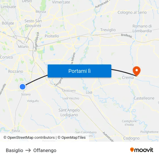 Basiglio to Offanengo map