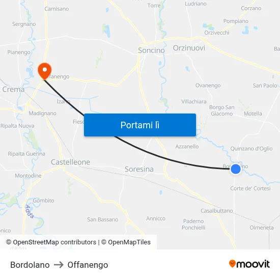 Bordolano to Offanengo map