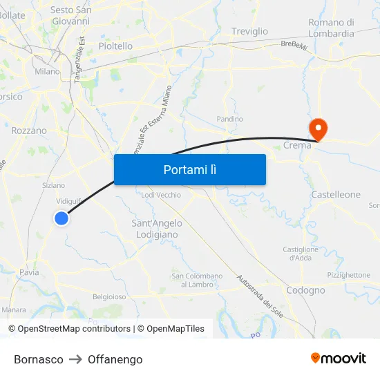 Bornasco to Offanengo map