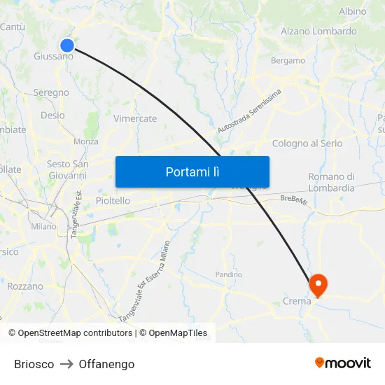 Briosco to Offanengo map