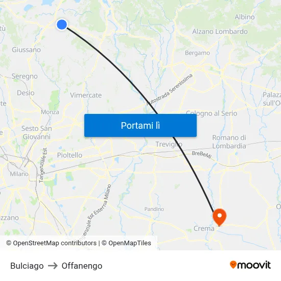 Bulciago to Offanengo map