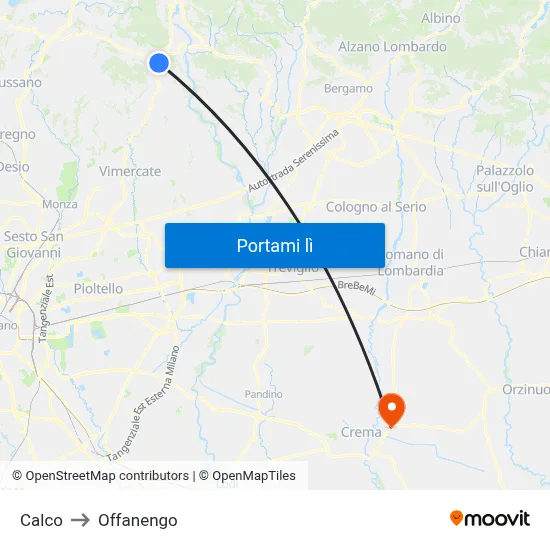 Calco to Offanengo map