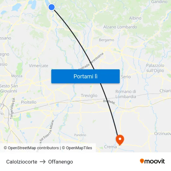 Calolziocorte to Offanengo map