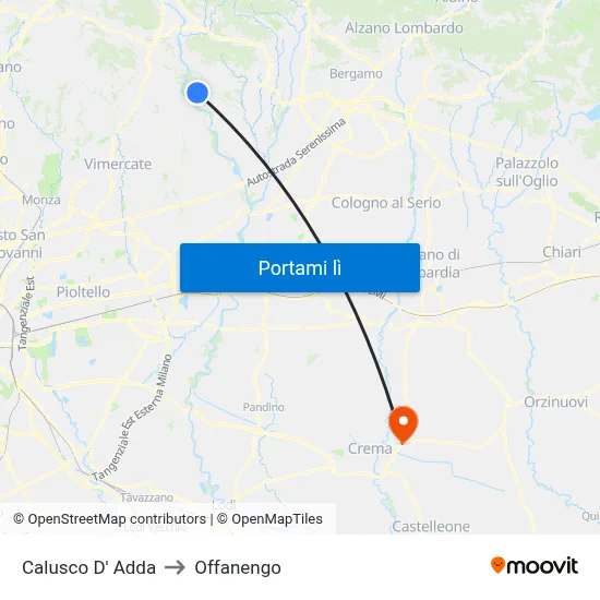Calusco D' Adda to Offanengo map