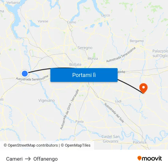 Cameri to Offanengo map