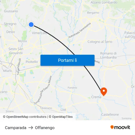 Camparada to Offanengo map