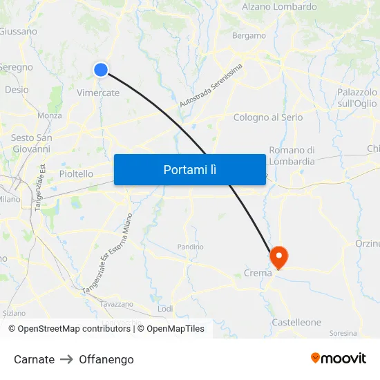 Carnate to Offanengo map