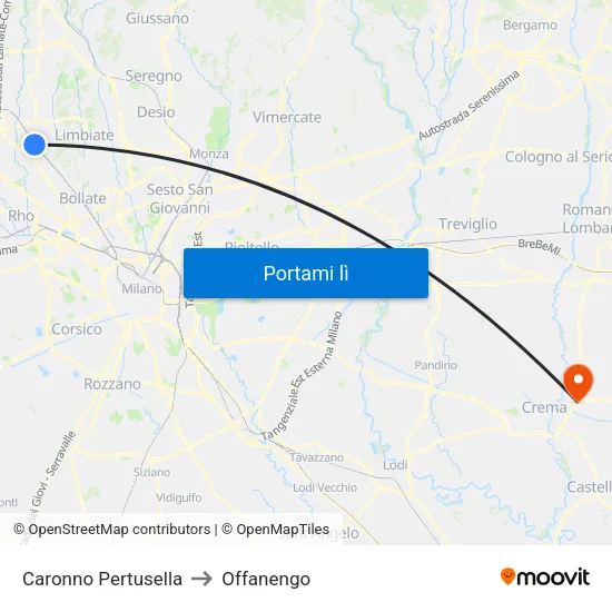 Caronno Pertusella to Offanengo map